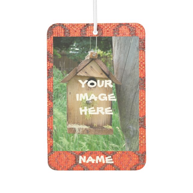 Your Image and Text on Red textured background Air Freshener (Front)