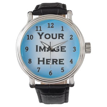Your Image Black Numbers White Edged Template Watch by stuffyoumake at Zazzle