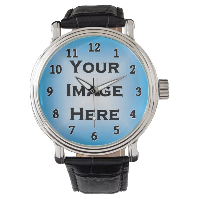Your Image Black Numbers White Edged Template Watch (Front)