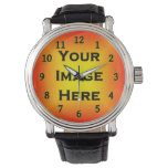 Your Image Black Numbers Yellow Edged Template Watch at Zazzle