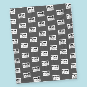 Your Image Design or Business Logo Tiled Grey Fleece Blanket