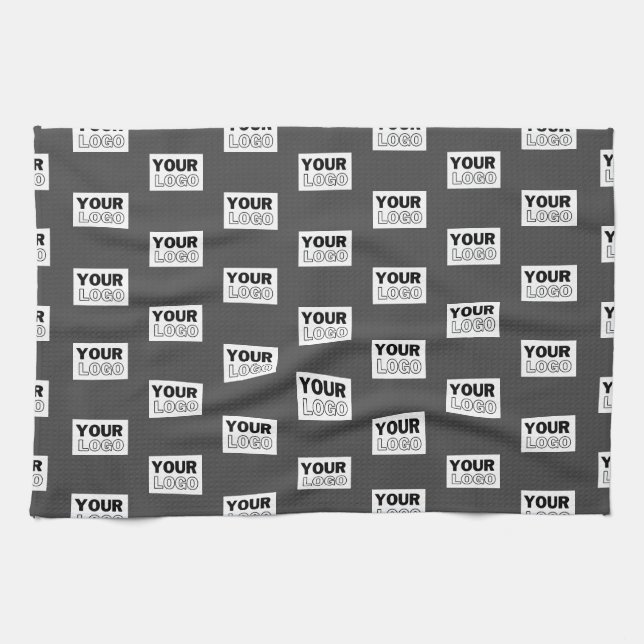Your Image Design or Business Logo Tiled | Grey Kitchen Towel (Horizontal)