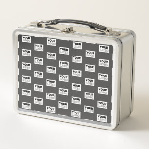 Your Image Design or Business Logo Tiled   Grey Metal Lunch Box