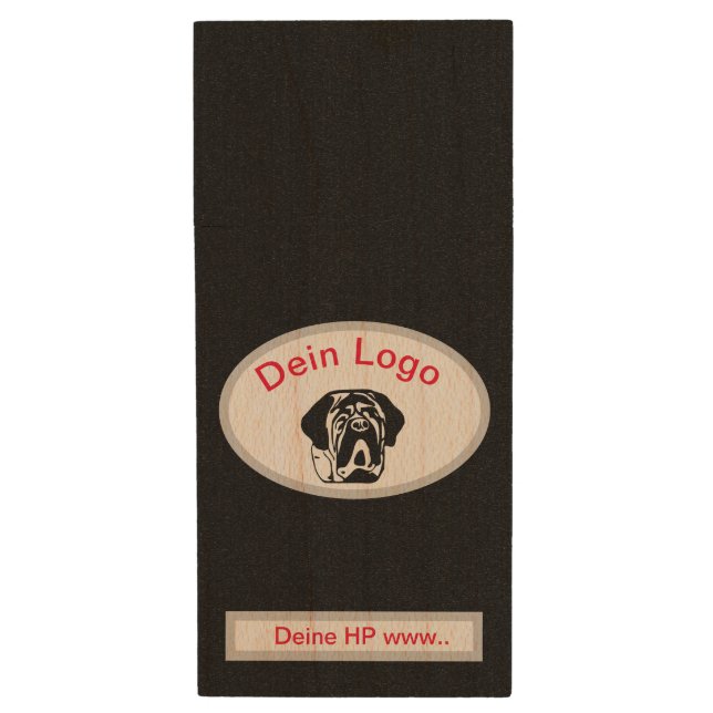 Your Image Mastiff Bulldog Logo Wood USB Stick Flash Drive (Front Vertical)