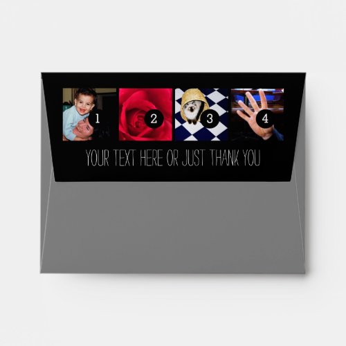 Your Images and Your Greeting Text on Black Envelope