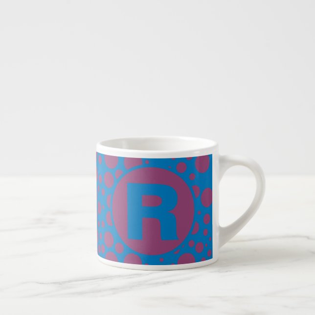 Your Initial Blue Purple Dots Trippy Pattern Girly Espresso Cup (Right)