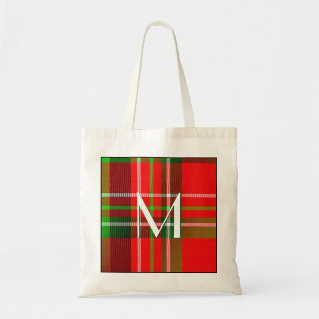 Your Initial - Christmas Tartan Pattern Tote Bag (Front)