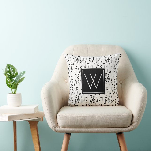 Your Initial | Musical Notes Throw Pillow (Chair)
