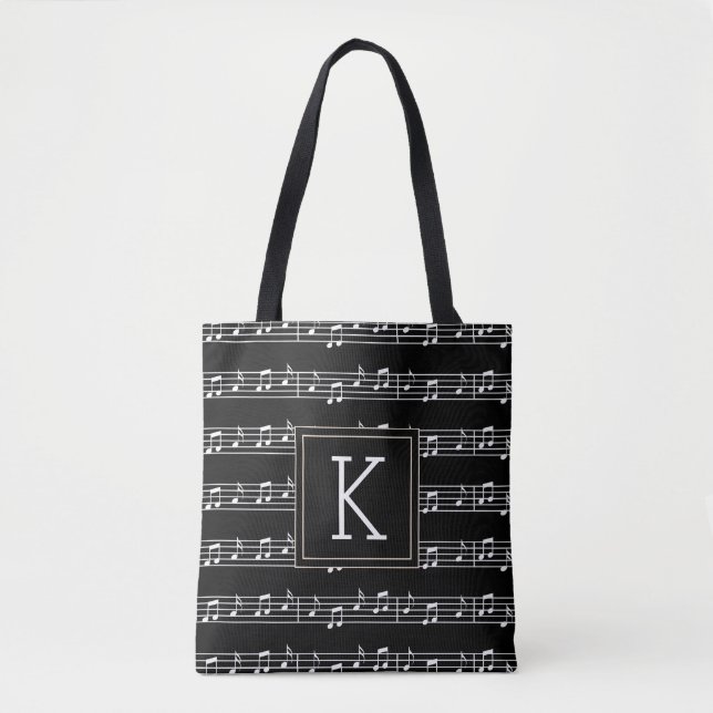 Your Initial | Musical Notes Tote Bag (Front)