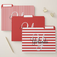 Your Initial on Simple Red/White Stripe Pattern File Folder