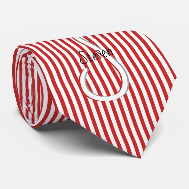 Your Initial Red/White Simple Stripes Pattern Neck Tie (Rolled)