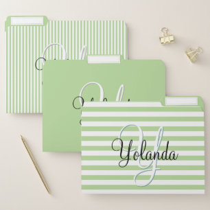Your Initial Simple Green/White Stripe Pattern File Folder