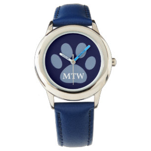 your initials dog paw blue watch