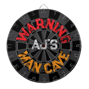 Your Initials Man Cave Warning Black Charcoal Gray Dart Board