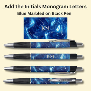 Your Initials Monogram Blue Marbled Pen