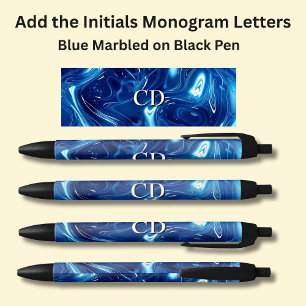 Your Initials Monogram Blue Marbled Pen