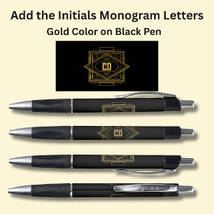 Your Initials Monogram Gold Geometric on Black Pen