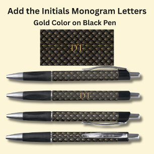 Your Initials Monogram Gold Geometric on Black Pen