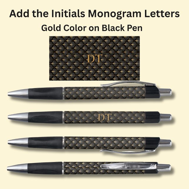 Your Initials Monogram Gold Geometric on Black Pen (Creator Uploaded)
