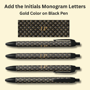 Your Initials Monogram Gold Geometric on Black Pen