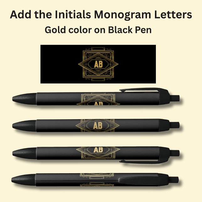 Your Initials Monogram Gold Geometric on Black Pen (Creator Uploaded)