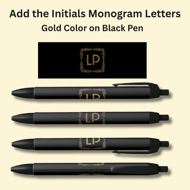 Your Initials Monogram Gold Geometric on Black Pen (Creator Uploaded)
