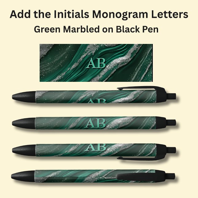 Your Initials Monogram Green Marbled Pen (Creator Uploaded)