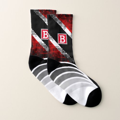 Your Initials  Monogram  Red White Black Socks