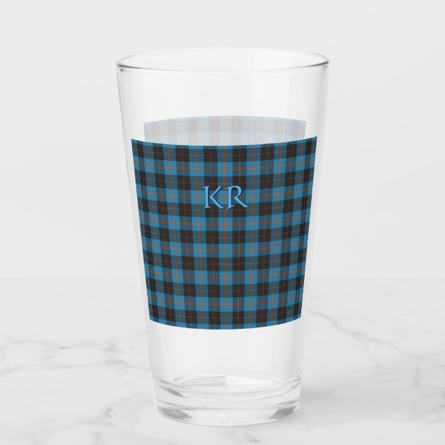 Your initials on Angus District Ancient tartan Glass (Front)