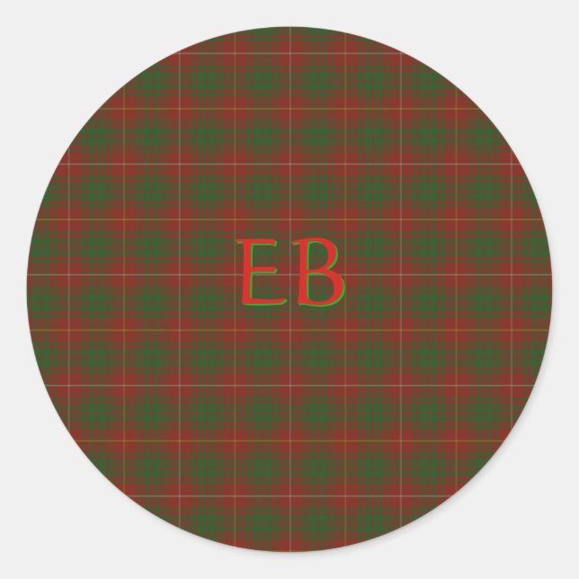 Your initials on Bruce Clan tartan Classic Round Sticker (Front)