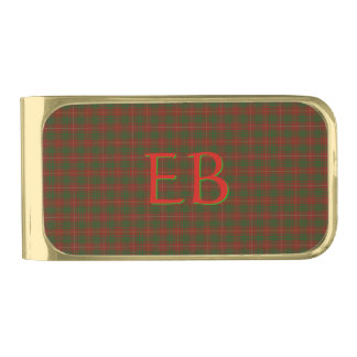 Your initials on Official Bruce Clan tartan Gold Finish Money Clip