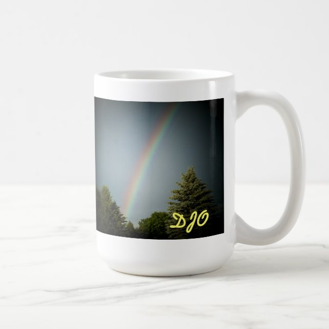 Your Initials on "Rainbow over Evergreen" Coffee Mug (Right)