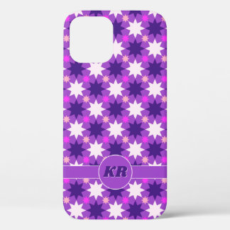 Your initials on repeating stars pattern, purple iPhone 12 pro case