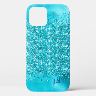Your Initials Turquoise Glitter iPhone 12 Case