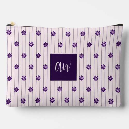 Your Initials Violet  Blush Stripes Purple Blooms Accessory Pouch