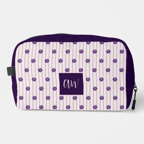 Your Initials Violet  Blush Stripes Purple Blooms Dopp Kit