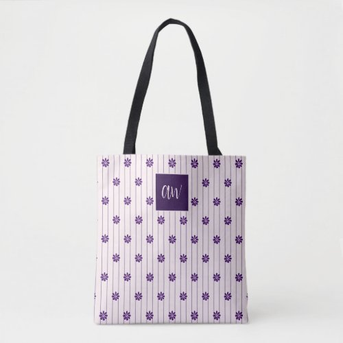 Your Initials Violet Blush Stripes Violet Flowers Tote Bag