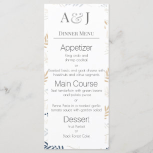 Your Initials with Blue and Beige Fern Leaves  Menu