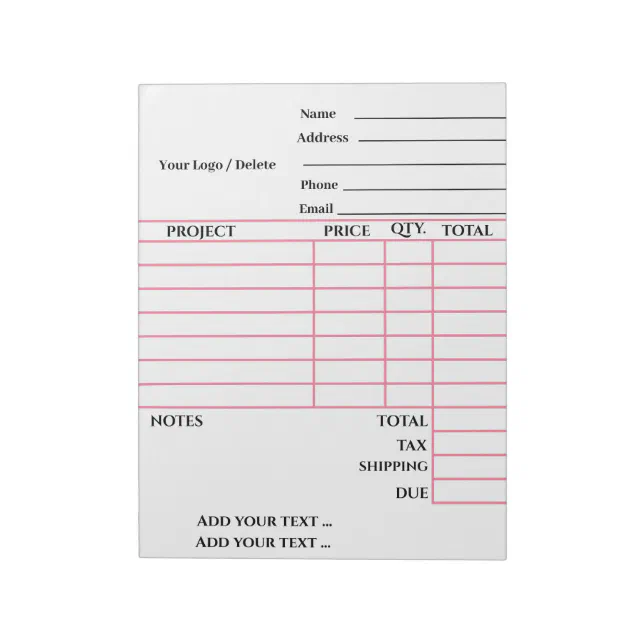 Your Invoice Notepad | Zazzle