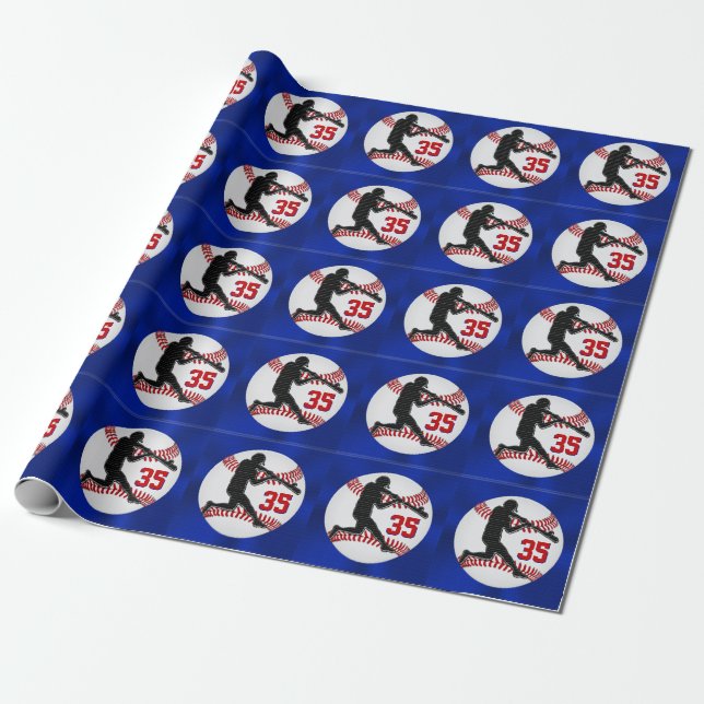 Your Jersey Number Baseball Gift Wrapping Paper (Unrolled)