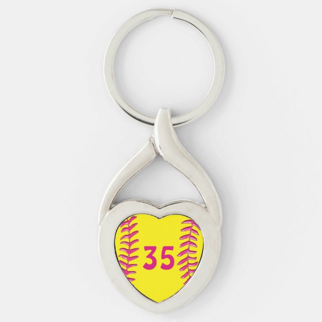 Your Jersey Number Heart Softball Keychains (Front)