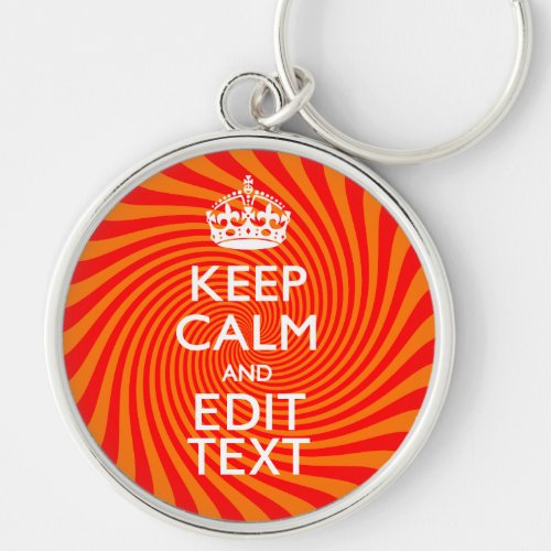 Your Keep Calm Saying on Vibrant Orange Swirl Keychain