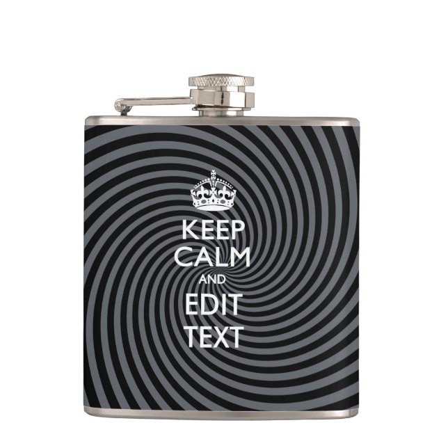 Your Keep Calm Text on Black Swirl Hip Flask (Front)
