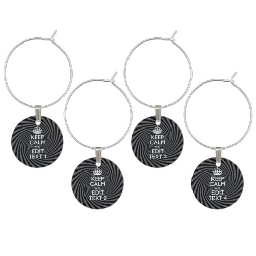 Your Keep Calm Text on Black Swirl Wine Charm