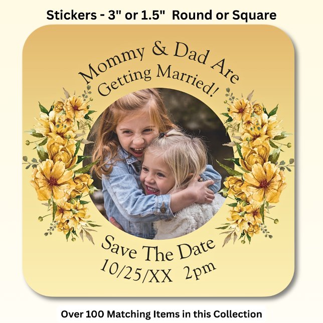Your Kids Photo Mom Dad Getting Married   Square Sticker (Creator Uploaded)