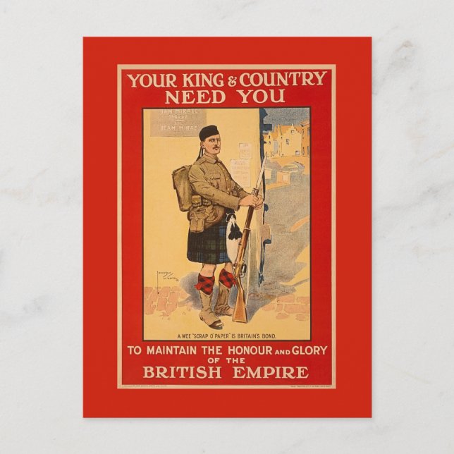 Your King and Country Need You, British Empire Postcard (Front)