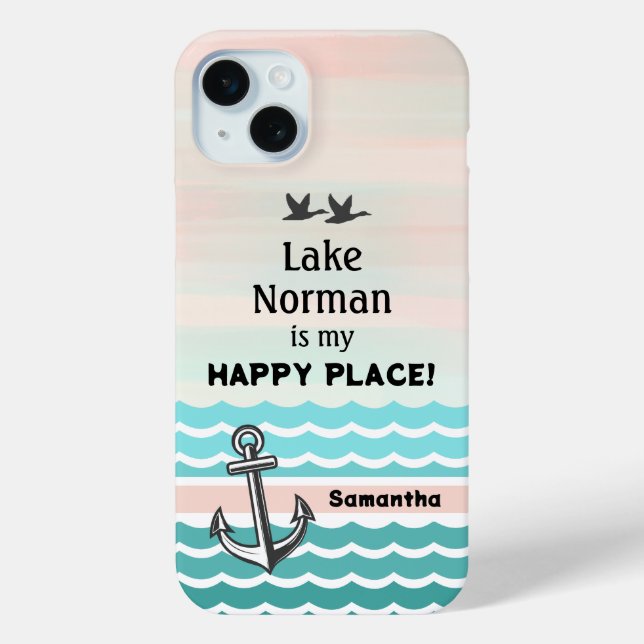 Your Lake & Your Name Personalized Happy Place Case-Mate iPhone Case (Back)