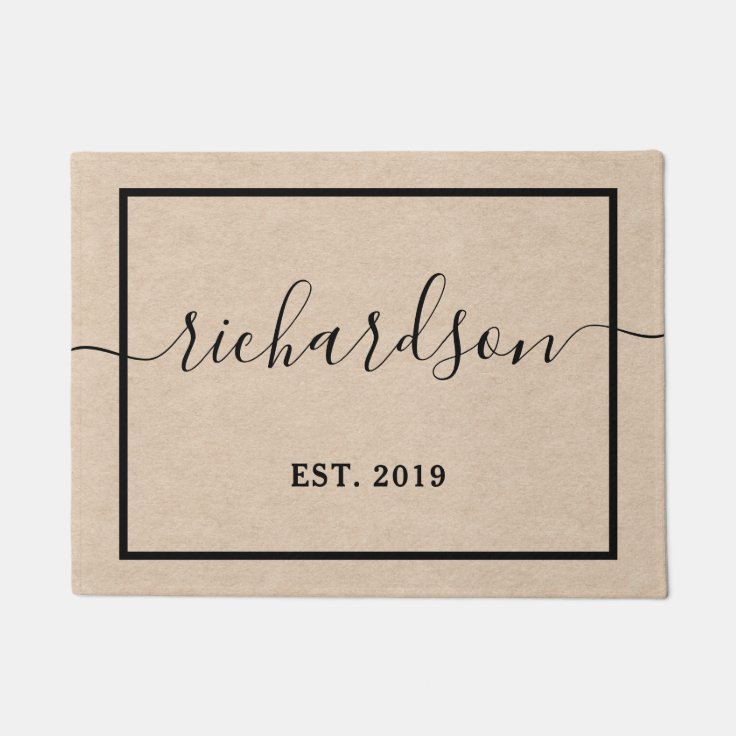 Your Last Name in Script with Year Doormat | Zazzle