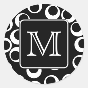 Your Letter. Black and White Monogram. Fun Pattern Classic Round Sticker