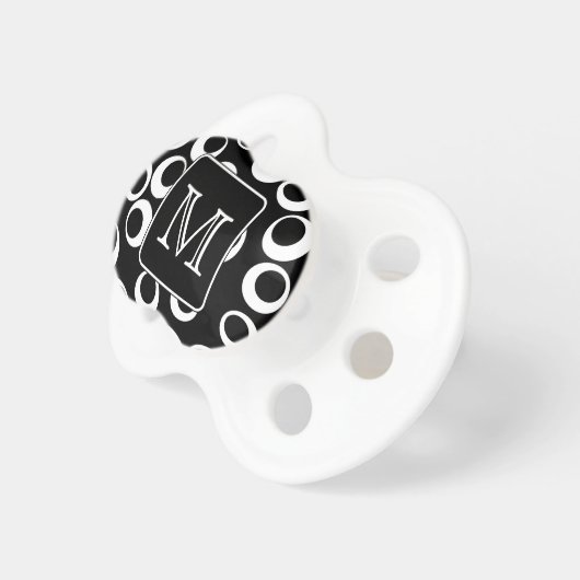 Your Letter. Black and White Monogram. Fun Pattern Pacifier (Front Right)